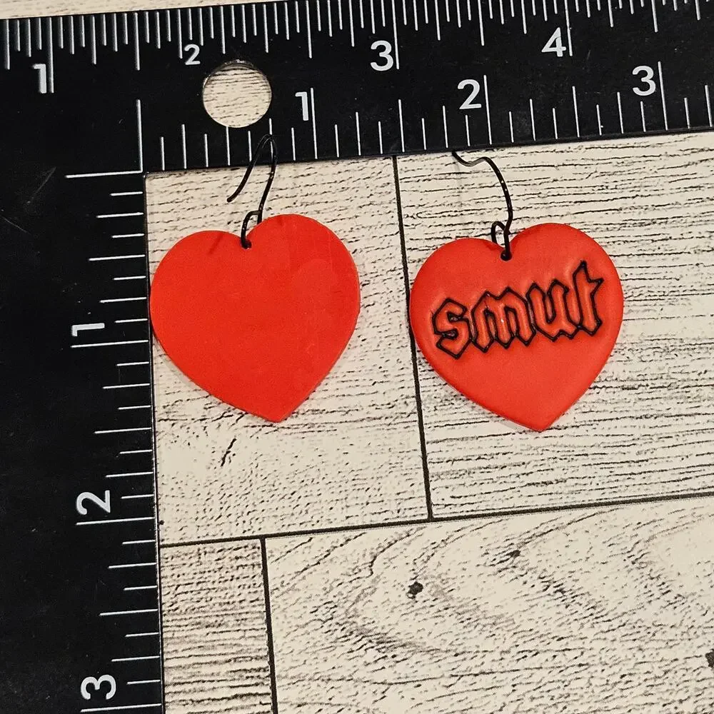 Red‎ Heart Smut Earrings Polymer Clay Handmade Book Reader Valentine's Day